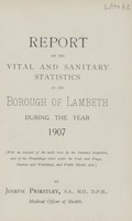 view [Report of the Medical Officer of Health for Lambeth, Metropolitan Borough of].