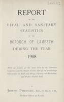 view [Report of the Medical Officer of Health for Lambeth, Metropolitan Borough of].