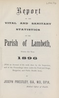 view [Report of the Medical Officer of Health for Lambeth, The Vestry of the Parish of].