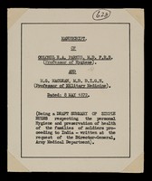 view Manuscript and typescript of a draft summary of simple rules respecting personal hygiene and preservation of health of the families of soldiers in India, by Colonel E.A. Parkes and Professor M.G. Maclean