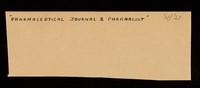 view '"Pharmaceutical Journal and Pharmacist"'