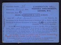 view Early career: card for second LRCP/MRCS exam (1896); 2 cards relating to obstetric cases 'on the district', 1898; letter from Twort to Dr Allen MacFadyen requesting return of testimonials, 1900; request for renewal of appointment as Assistant Bacteriologist at the London Hospital, (n.d.); 4 testimonial letters, 1900, 1901, 1904, (n.d.)