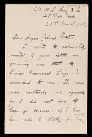 view 2 letters from Sir Ronald Ross to Surgeon Colonel Lane Notter, on the occasion of the award to Ross of the Parkes Memorial Prize, mentioning theories of transmission of malaria, and designs of microscope