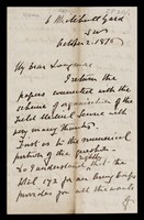 view Various Reports:- Colonel Horne's suggestions on distributions of medical department in the field (with 2 letters from Horne); Colonel Brackenbury's questions (with letter from Brackenbury); organisation of line of communications with army on the field; list of medicines for medicine wagon; bearer companies in British service