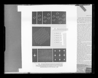 view Series of printed optical diffraction images and masks referenced as "Optical diffr. from masks increasing number of units"