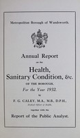 view [Report of the Medical Officer of Health for Wandsworth, Metropolitan Borough].