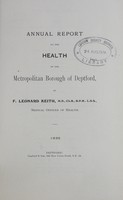 view [Report of the Medical Officer of Health for Deptford, Metropolitan Borough of].