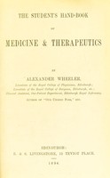 view The student's hand-book of medicine and therapeutics / by Alexander Wheeler.