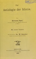 view Zur Aetiologie der Idiotie / von Hermann Piper.