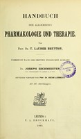 view Handbuch der allgemeinen Pharmakologie und Therapie / von T. Lauder Brunton ; übersetzt nach der dritten englischen Ausgabe von Joseph Zechmeister.