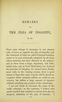 view Remarks on the plea of insanity, and on the mangement of criminal lunatics / by William Wood.