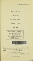 view Souvenir : B.M.A Centenary meeting 1932 / Burroughs Wellcome & Co. (The Wellcome Foundation).