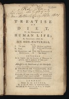 view A treatise on diet, or the management of human life; by physicians called the six non-Naturals, viz. I. The air. II. Food. III. Excretions and retentions. IV. Motion and rest. V. Sleep and watching. VI. The affections of the mind. Intended as an inquiry into causes of diseases in general, and in particular of those most common in London ... / By Francis de Valangin.