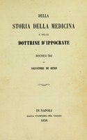 view Della storia della medicina e delle dottrine d'Ippocrate : discorsi tre.