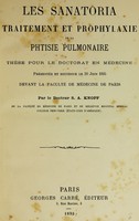 view Les sanatoria, traitement et prophylaxie de la phtisie pulmonaire.