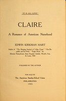 view Claire : a romance of American nursehood / Edwin Kirkman Hart.