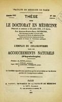 view De l'emploi du chloroforme dans les accouchements naturales (physiologie) / par Auguste-Robert-Émile Dutertre.