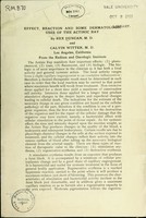 view Effect, reaction and dermatologic uses of the actinic ray / by Rex Duncan, M.D. and Calvin Witter, M.D.