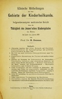 view Klinische Mittheilungen aus dem Gebiete der Kinderheilkunde : Medicinische Berichte über die Thätigkeit des Jennerschen Kinderspitales in Bern / von R. Demme.