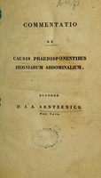 view Commentatio de causis praedisponentibus herniarum abdominalium / auctore D.J.A. Arntzenius [sic].