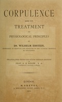 view Corpulence and its treatment on physiological principles / by Wilhelm Ebstein ; tr. from the sixth German edition by A.H. Keane.