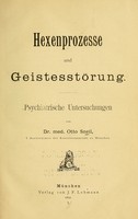 view Hexenprozesse und Geistesstörung : psychiatrische Untersuchungen / von Otto Snell.