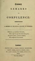 view Cursory remarks on corpulence / by a member of the Royal College of Surgeons.