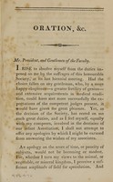 view An oration, delivered before, and published by the request of the Medical Faculty of Maryland, at their last biennial congress : in the city of Baltimore on the 6th day of June, 1805 / by John B. Davidge, A.M. M.D.