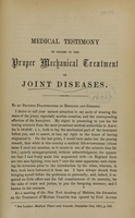 view Medical testimony in regard to the proper mechanical treatment of joint diseases.