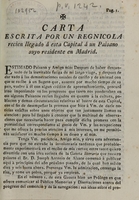 view Carta escrita por un regnicola recien llegado á esta Capital á un paisano suyo residente en Madrid.