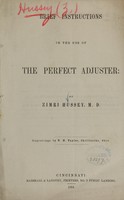 view Brief instructions in the use of the perfect adjuster / by Zimri Hussey ; engravings by N.H. Taylor, Chillicothe, Ohio.