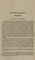 view Three lectures on the origin and properties of malaria or marsh miasma : with the best means of preventing its formation and of obviating its effects on the human constitution, when this cannot be done : delivered to the medical class of the University of Virginia / by Alfred T. Magill.