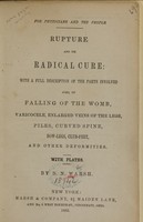 view Rupture and its radical cure : with a full description of the parts involved : also, of falling of the womb, varicocele, enlarged veins of the legs, piles, curved spine, bow-legs, club-feet, and other deformities / by S.N. Marsh.