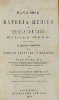 view A hand-book of chemistry : with nineteen illustrations : being a portion of An analytical compendium of the various branches of medicine / by John Neill ; and Francis Gurney Smith.