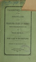 view Valedictory address to the graduates of the Philadelphia College of Pharmacy : delivered in Sansom Street Hall, March 18, 1852 / by William Procter.