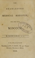 view The Charleston medical register for the year M.DCCCII / by David Ramsay, M.D.