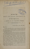 view Hints about the proper treatment of typhus : a letter to an inquiring friend / by C.C. Schieferdecker.