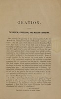 view The medical profession and modern chemistry : an oration delivered before the medical and chirurgical faculty of Maryland, at its annual convention, June 4, 1856 / by Lewis H. Steiner.
