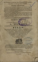 view Directions for combining and using A. Stewart's compound vegetable and other pills : accompanied with correct tables, suitable for nearly all of the most commom complaints, whether simple or compound : taken from every day's observations and practice, of the numerous patients which I have had the honor to prescribe for, with unbounded success, both in Surgical and Medical cases.