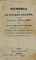 view Memoria sobre el colera morbus : escrita de orden del supremo gobierno / por José Manual Valdés.