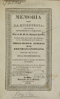 view Memoria sobre la disenteria : sus causas, prognostico y curacion / por el D.D. J. Manuel Valdés.