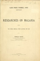 view Researches on malaria being the Nobel Medical Prize lecture for 1902 / by Ronald Ross.