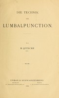 view Die Technik der Lumbalpunction / von H. Quincke.