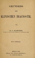 view Grundriss der klinischen diagnostik / von dr. G. Klemperer.