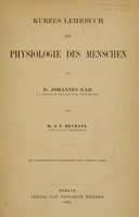 view Kurzes Lehrbuch der Physiologie des Menschen / von Dr. Johannes Gad ... und Dr. J.F. Heymans.