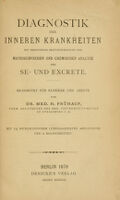 view Diagnostik der inneren Krankheiten : mit besonderer Berücksichtigung der microscopischen und chemischen Analyse der Se- und Excrete, bearg. für Kliniker und Aerzte.