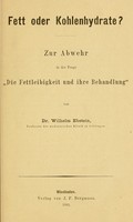 view Fett oder kohlenhydrate? : Zur abwehr in der frage "Die fettleibigkeit und ihre behandlung".