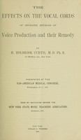 view The effects on the vocal cords of improper methods of voice production and their remedy / by H. Holbrook Curtis.