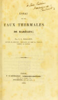 view Essai sur les eaux thermales de Barèges / par J.G. Ballard.