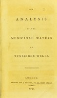 view An analysis of the medicinal waters of Tunbridge Wells.